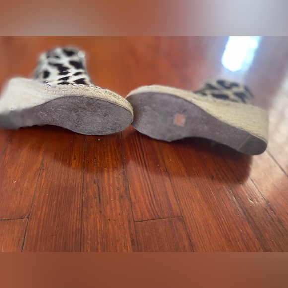 Céline Leather Leopard Print Pony Hair Peep Toe Espadrille Wedges - Picture 6 of 8